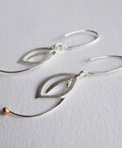 Single Leaf - Sterling Silver and Rose Gold Earrings